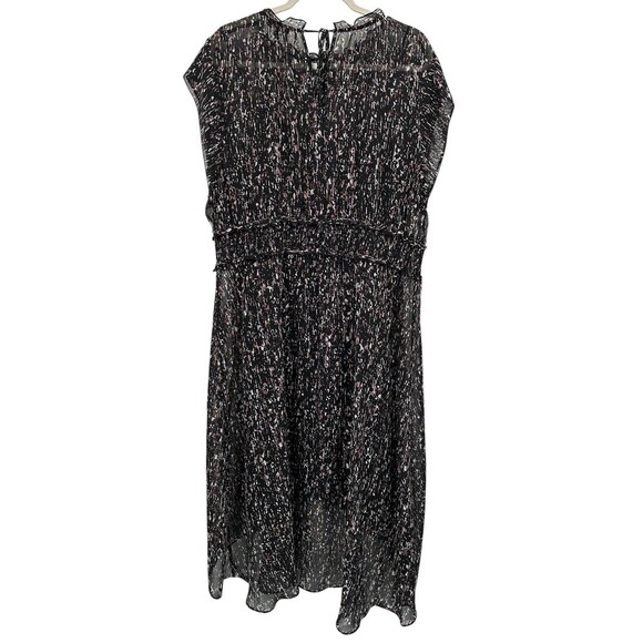 Simply Vera XXL Midi Dress Black Chiffon w/ Slip Black Pink Smocked Hi-Lo Party - Picture 3 of 10
